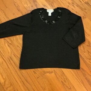Joseph A Size 2X black 3/4 sleeve top with beaded detail